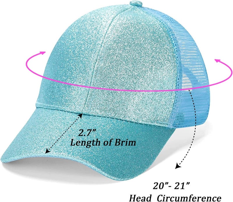 BROMZ Girls Glitter Baseball Cap Kids Ponytail Hat Adjustable Summer Mesh Trucker Hats for 4-12 Years - Image 4